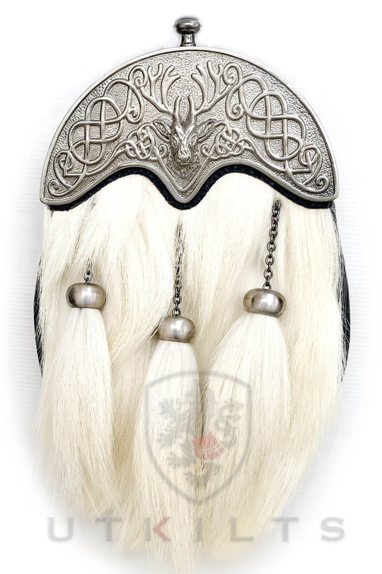 Formal White Goat Hair Sporran with Stag Cantle