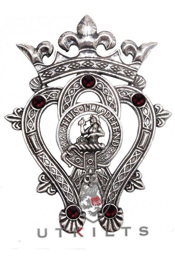 Plaid & Sash Brooch – Special Order, Clan Crest Luckenbooth