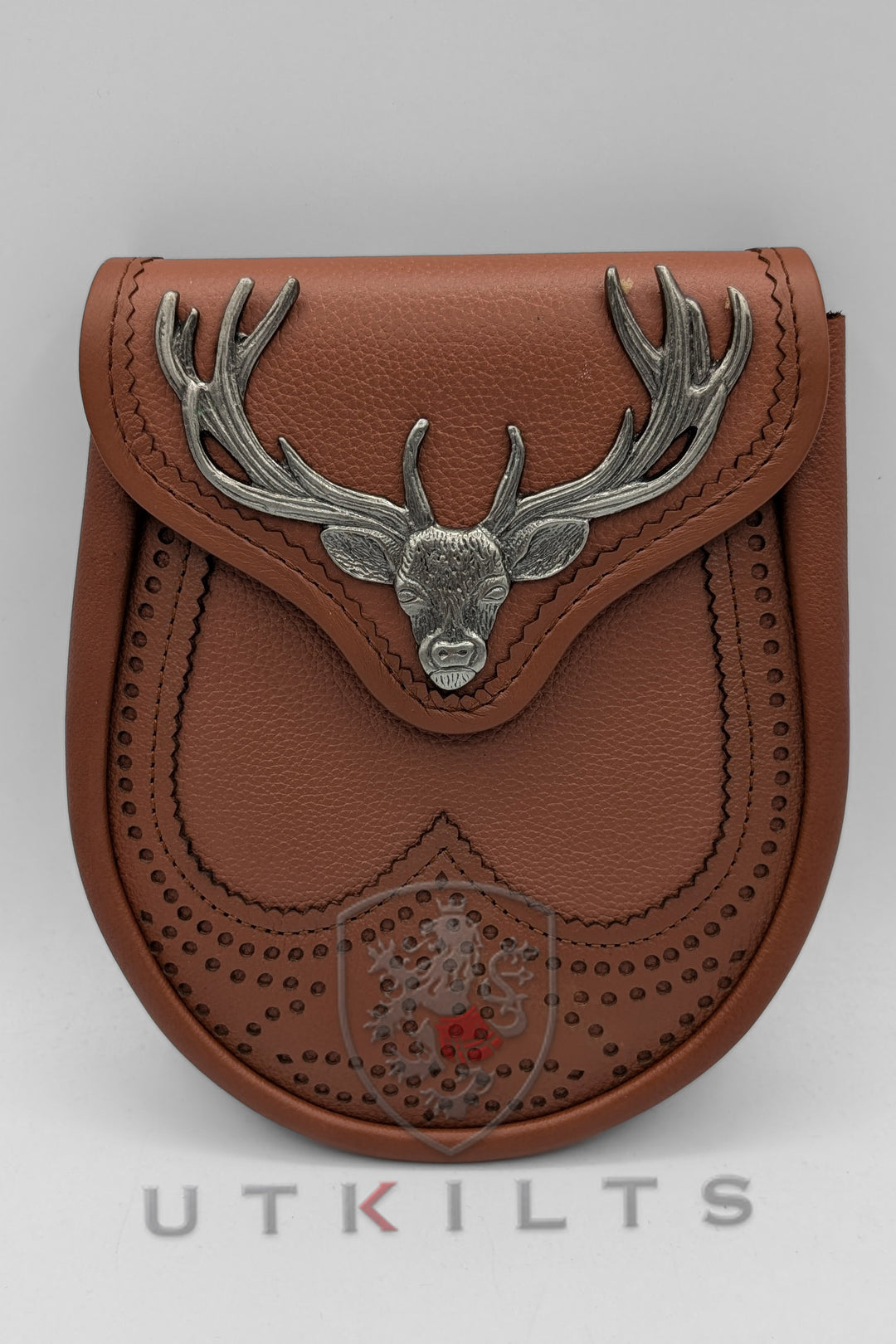 CLEARANCE! Sporran - Brown Leather, Stag Head