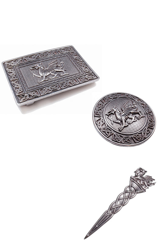 Kilt Accessory Bundle – Welsh Dragon, Brooch – Buckle – Kilt Pin