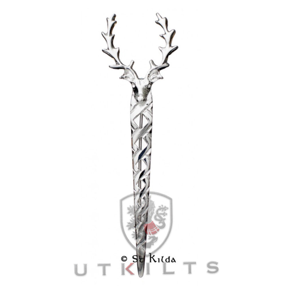 CLEARANCE! Premium Carrick Polished Silver Stag Kilt Pin