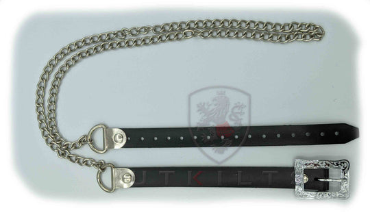 Two black leather belts featuring metal buckles, including one with a distinctive silver buckle.