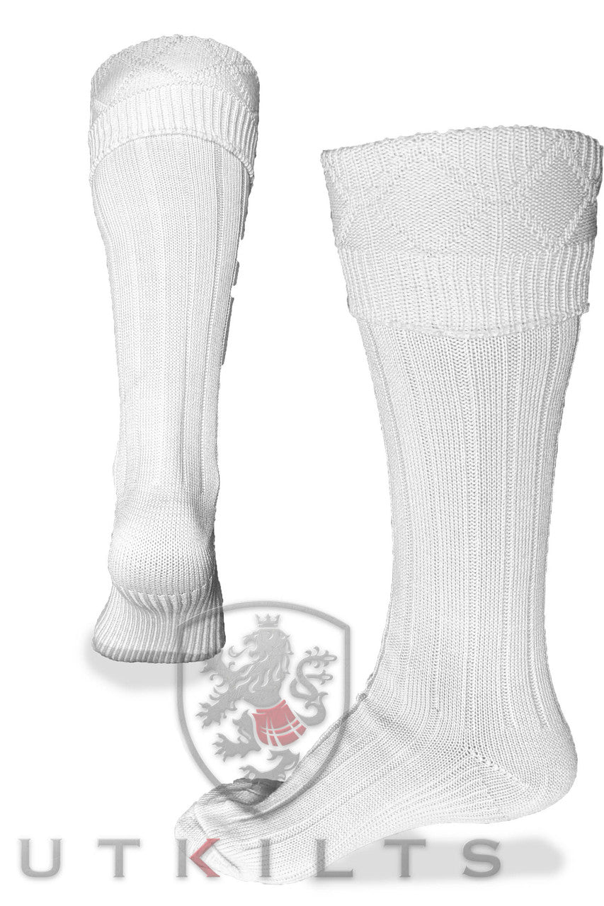 White Kilt Hose socks adorned with the Ut Kilts logo