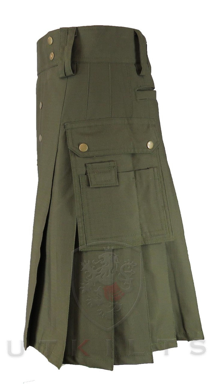 Deluxe Olive Green Utility Kilt Ripstop