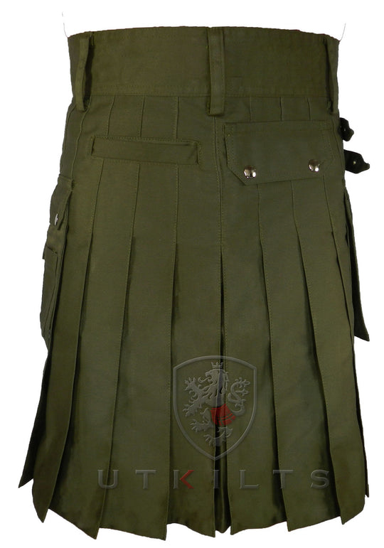 Utility Kilt - Deluxe Olive Green pleats