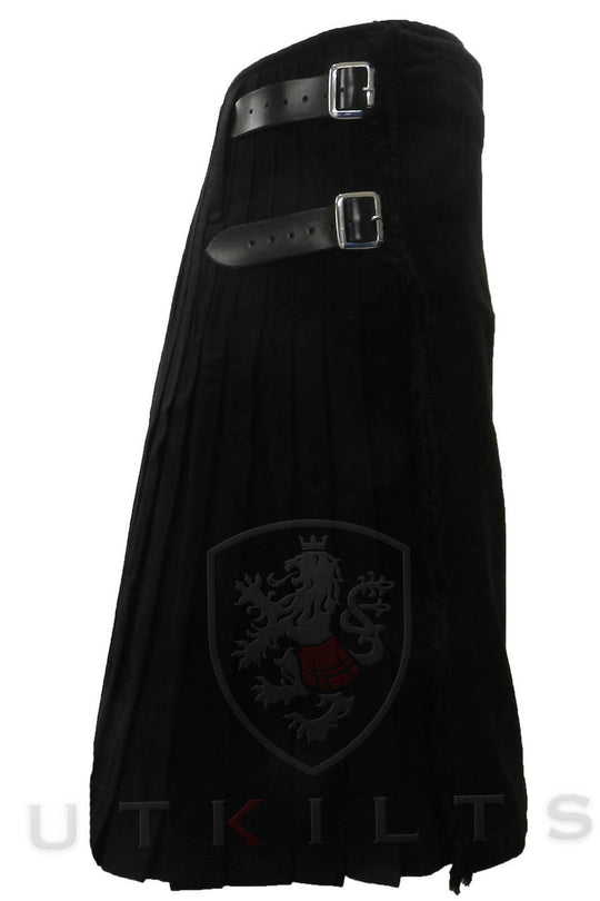 Solid Black Traditional Kilt - Side 1