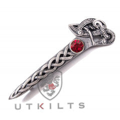 Premium Book of Kells Swan Ruby Antiqued Silver Kilt Pin