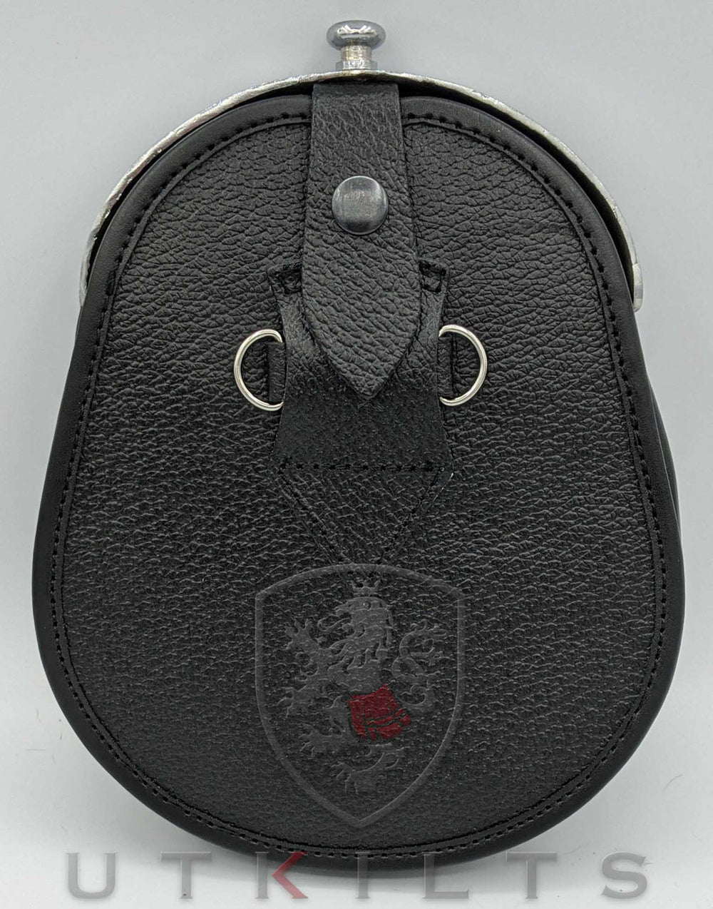 Kilt Sporran – Dress, Thistle Cantle Black Fur with White Tassels