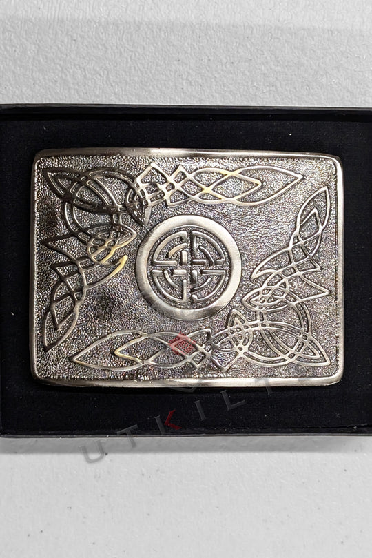 CLEARANCE! Kilt Buckle – Heritage, Celtic Shield Knot Antiqued Black with Brass Tones