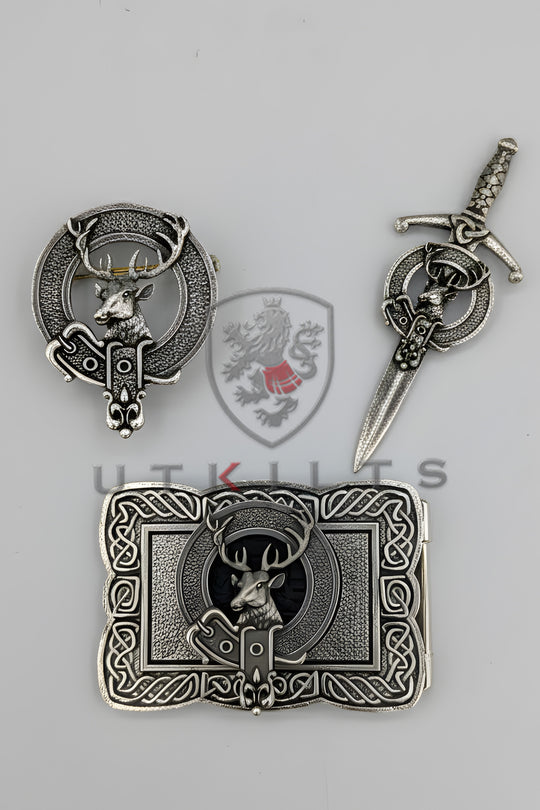 Kilt Accessory Bundle – Inverloch, Monarch Stag: Buckle – Cap Badge – Pin