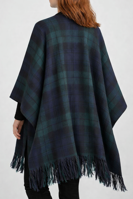 Clearance! Tartan Ruana Wrap – One Size (54" Wide), Traditional Fringe - Black Watch & Pride of Scotland