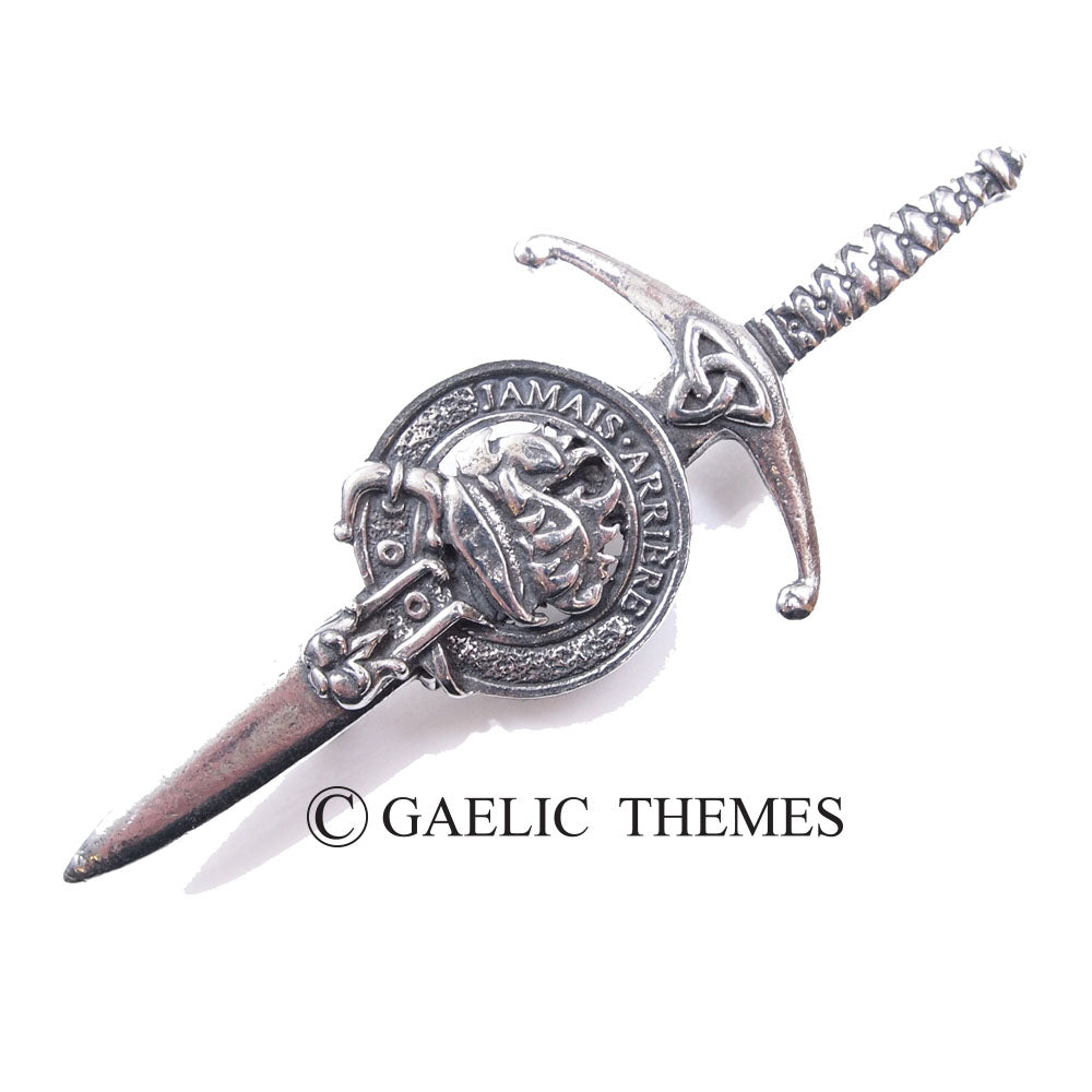 A beautifully crafted silver dagger featuring a crown design,