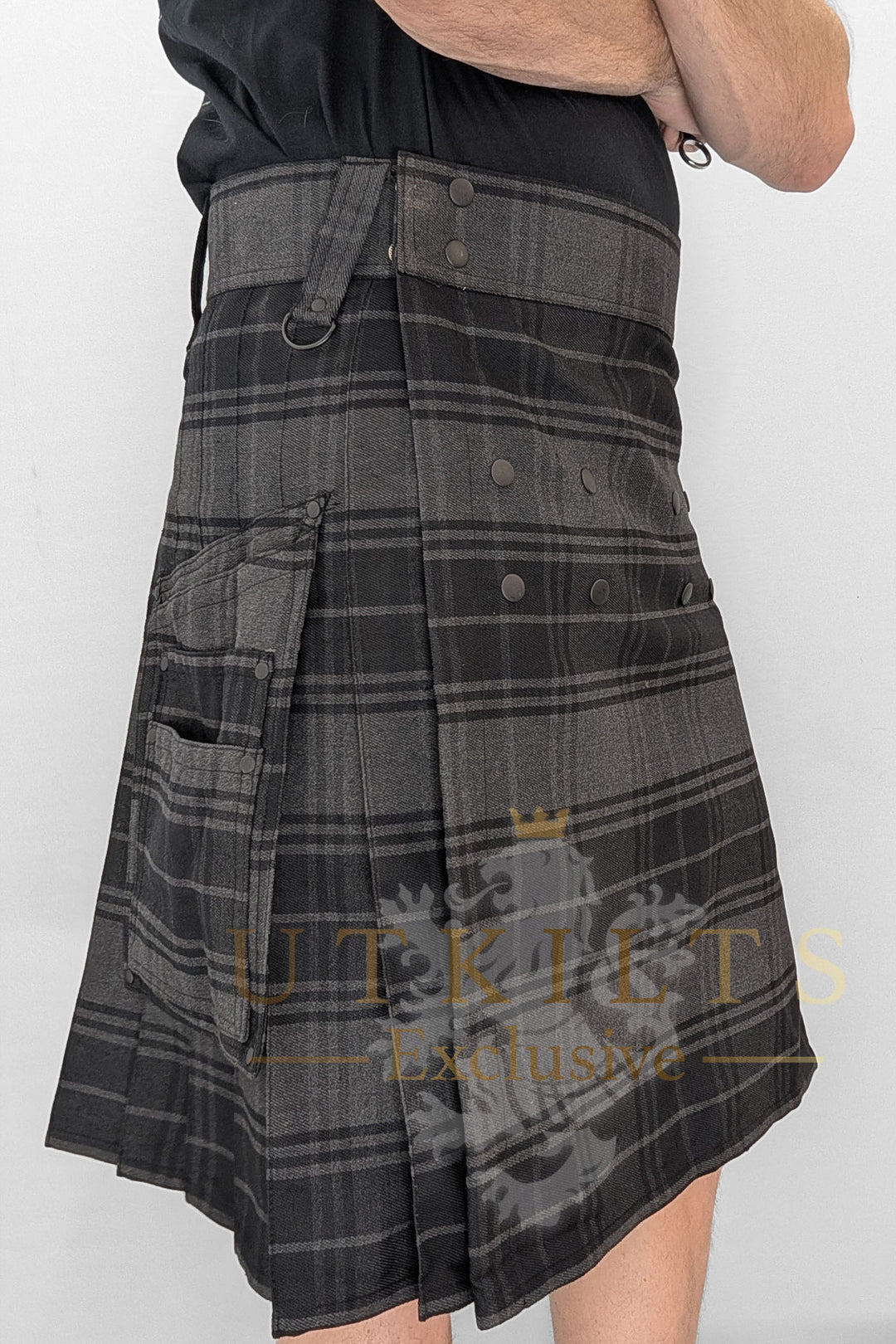 CLEARANCE! Utility Kilt – GlenTorr, BlackFell Highlander Gray Tartan