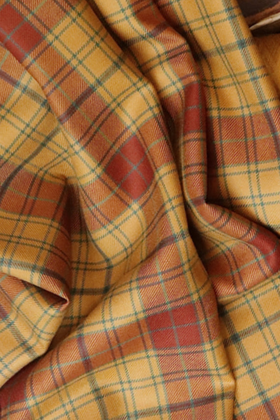 Glen Affric Great Kilt fabric in yellow and red plaid, measuring 5 yards, displaying a classic tartan design.