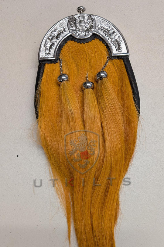 CLEARANCE! Kilt Sporran – Dress, Golden Goat Hair Long - Thistle
