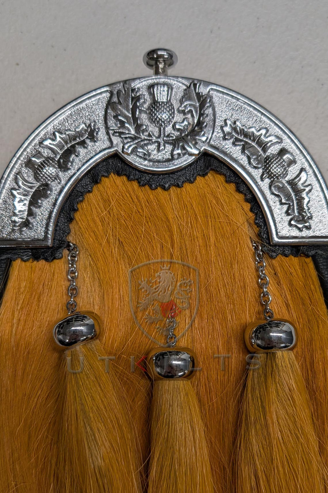 CLEARANCE! Kilt Sporran – Dress, Golden Goat Hair Long - Thistle