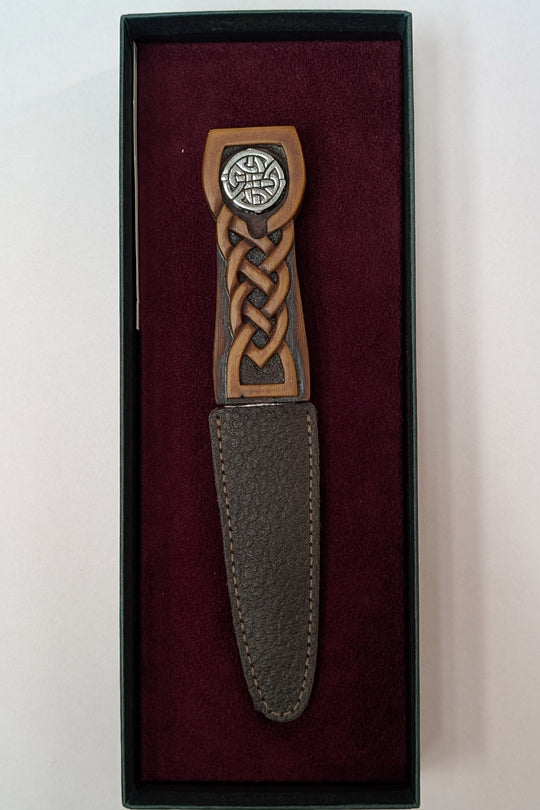 CLEARANCE! Premium Wood Effect Sgian Dubh - Celtic Knot Badge