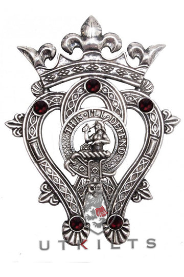 Plaid & Sash Brooch – Special Order, Clan Crest Luckenbooth