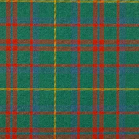 Close-up of a green and red tartan plaid fabric, part of a premium MacIntosh Hunting Ancient Traditional Kilt on clearance.