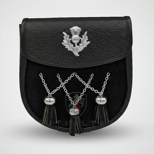 Kilt Sporran – Semi-Dress, Thistle V-Chain Black
