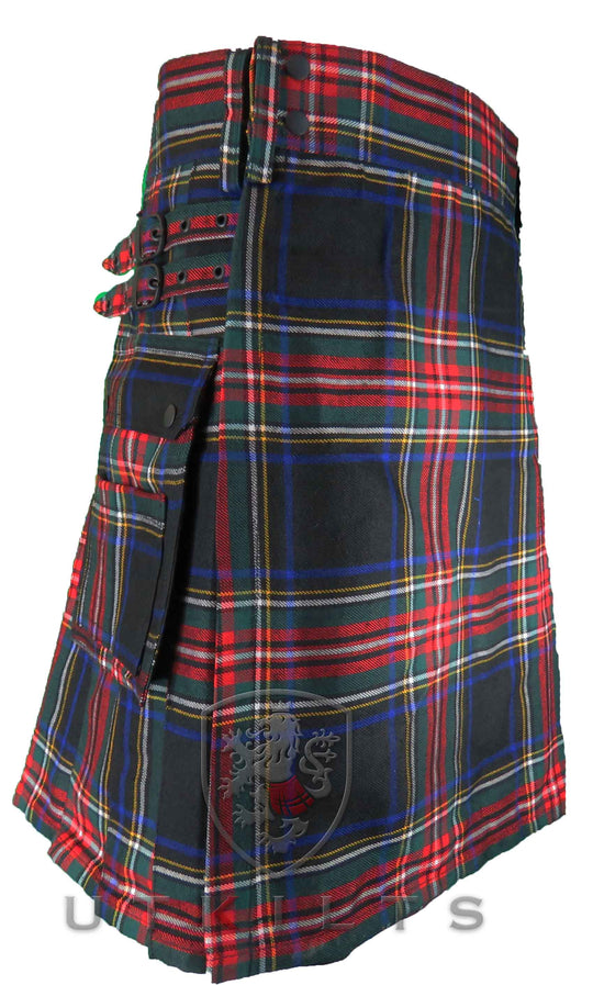 CLEARANCE! Standard Black Stewart Tartan Utility Kilt - 42x22