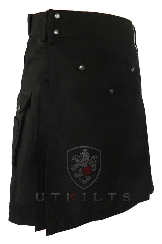 CLEARANCE! Ultimate Black Utility Kilt with Comfort Waist - 46x23 100% cotton