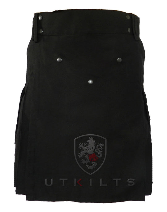 CLEARANCE! Ultimate Black Utility Kilt with Comfort Waist - 46x23 100% cotton