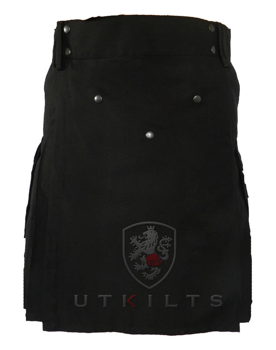 CLEARANCE! Ultimate Black Ripstop Utility Kilt with Comfort Waist - 52x22