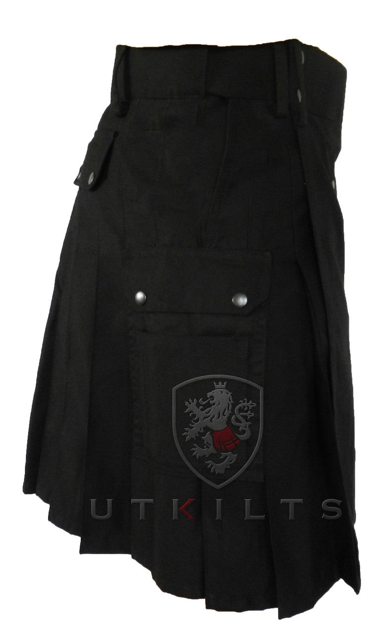 CLEARANCE! Ultimate Black Utility Kilt with Comfort Waist - 54x23