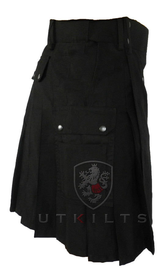 CLEARANCE! Ultimate Black Utility Kilt with Comfort Waist - 46x23 100% cotton
