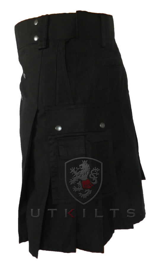 CLEARANCE! Ultimate Black Utility Kilt with Comfort Waist - 46x23 100% cotton
