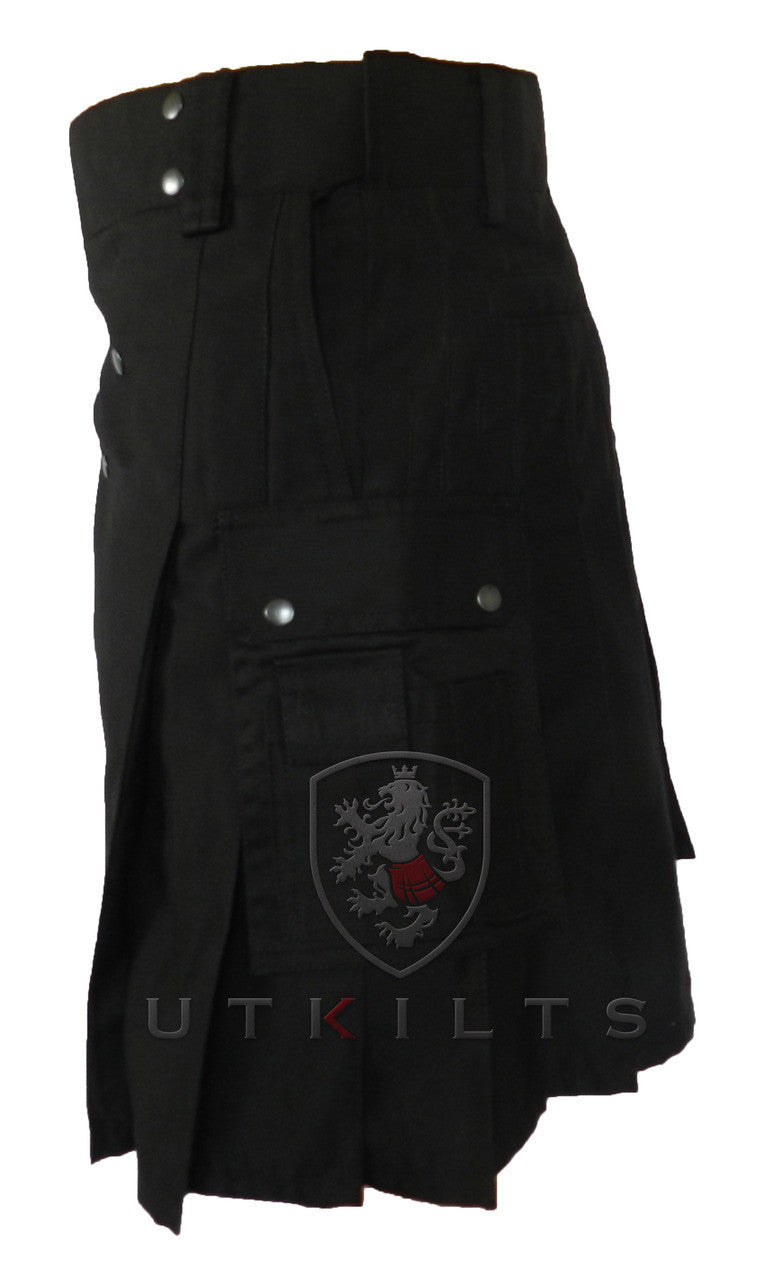 CLEARANCE! Ultimate Black Ripstop Utility Kilt with Comfort Waist - 52x22