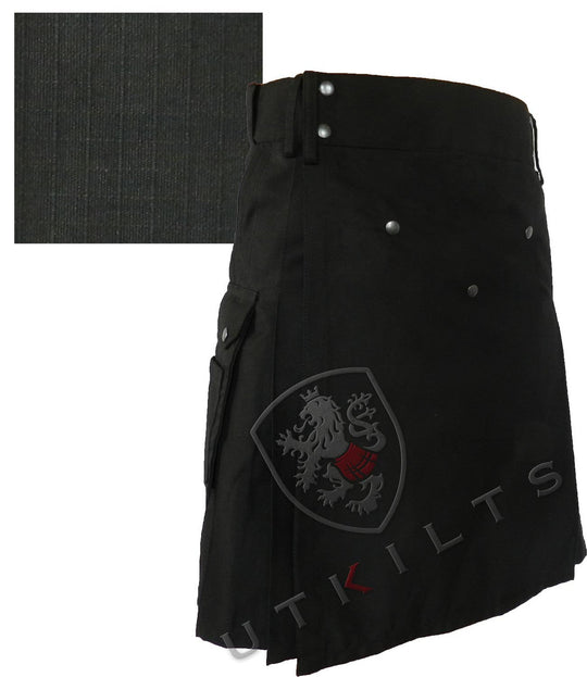 CLEARANCE! Ultimate Black Ripstop Utility Kilt with Comfort Waist - 52x22
