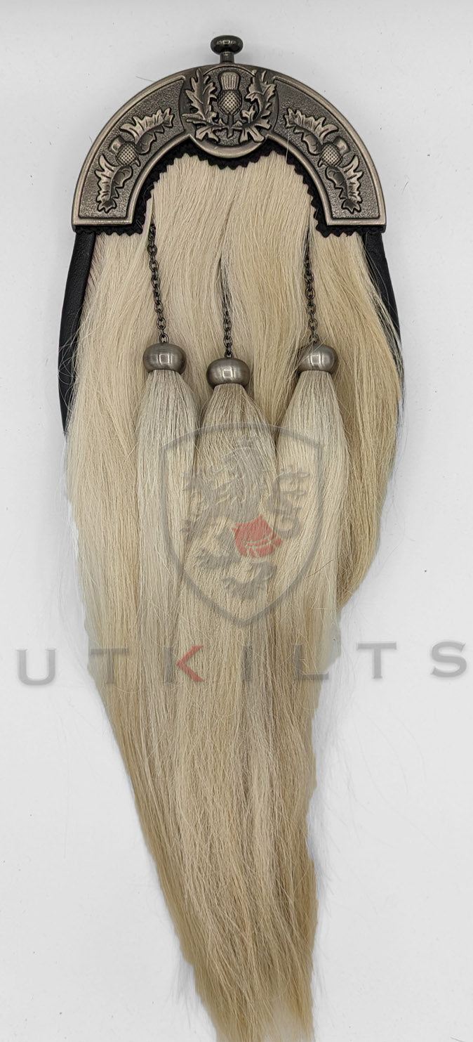 Formal White Goat Hair Sporran Thistle Cantle