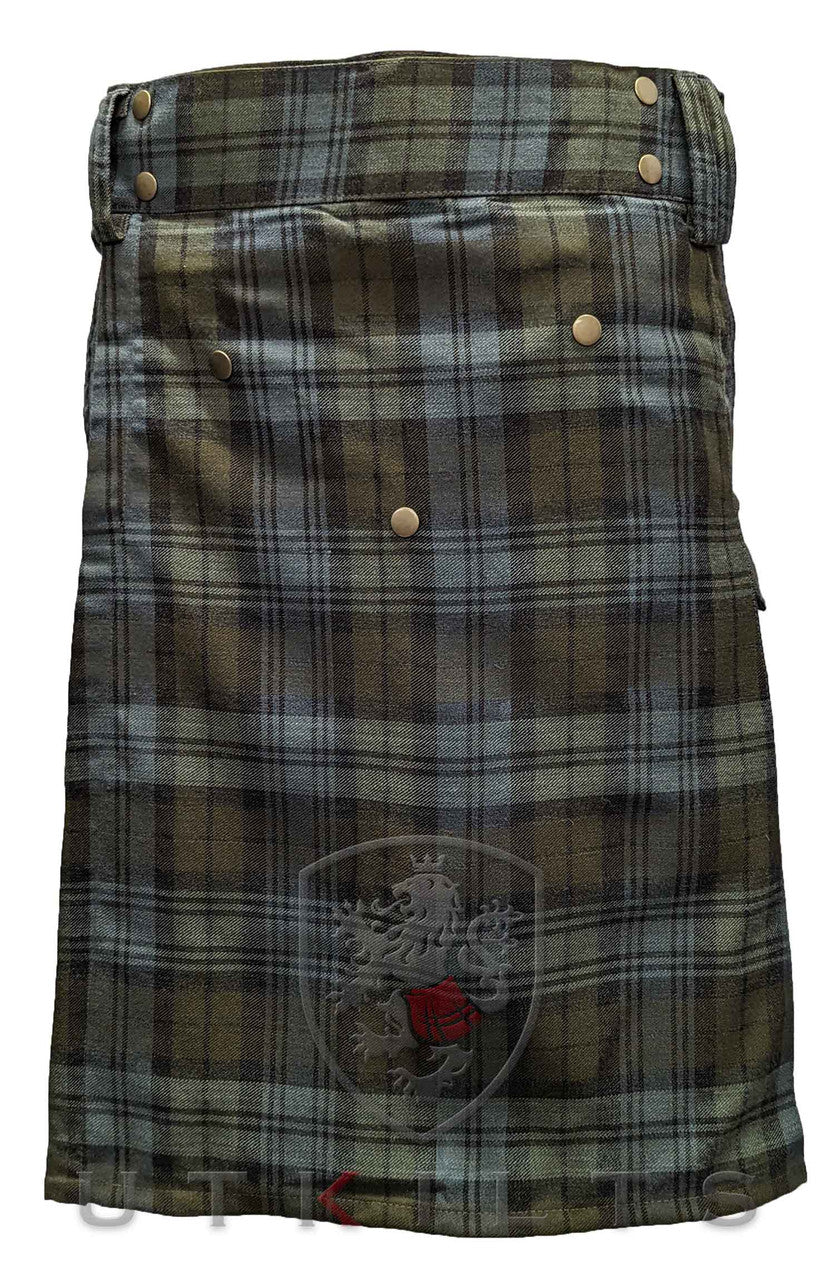 CLEARANCE! Ultimate Black Watch Weathered Wool Tartan Utility Kilt with Comfort Waist - 40x25