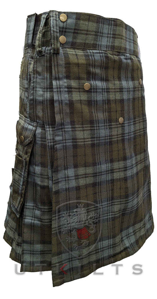 CLEARANCE! Ultimate Black Watch Weathered Wool Tartan Utility Kilt with Comfort Waist - 40x25