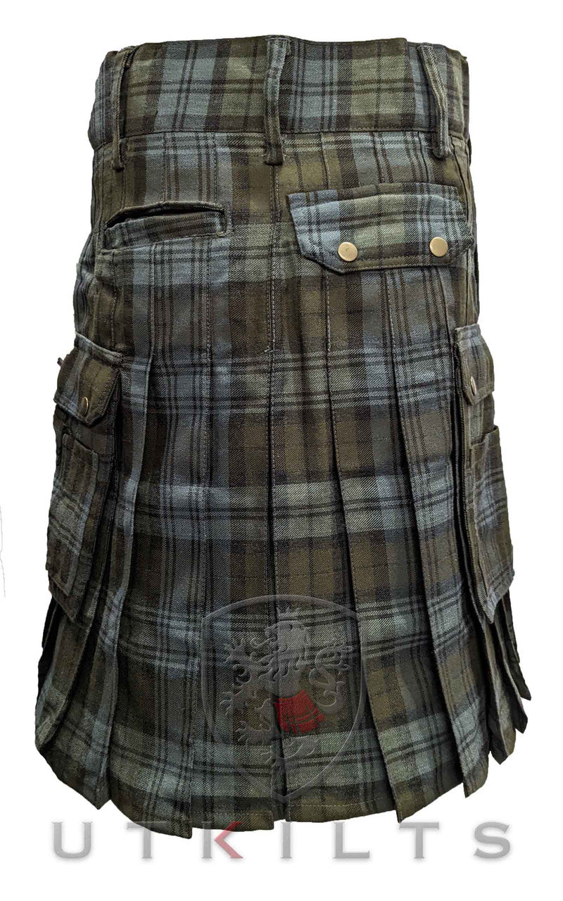 CLEARANCE! Ultimate Black Watch Weathered Wool Tartan Utility Kilt with Comfort Waist - 40x25