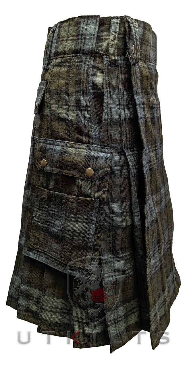 CLEARANCE! Ultimate Black Watch Weathered Wool Tartan Utility Kilt with Comfort Waist - 40x25