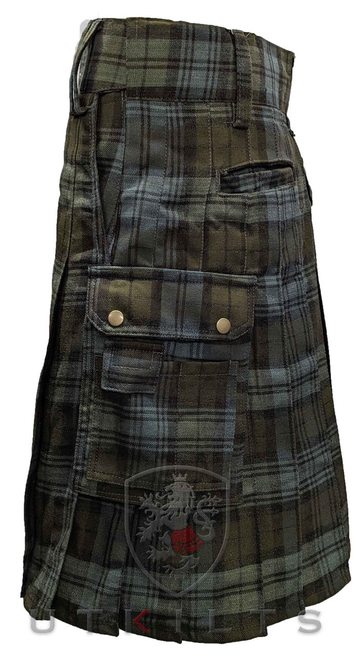 CLEARANCE! Ultimate Black Watch Weathered Wool Tartan Utility Kilt with Comfort Waist - 40x25