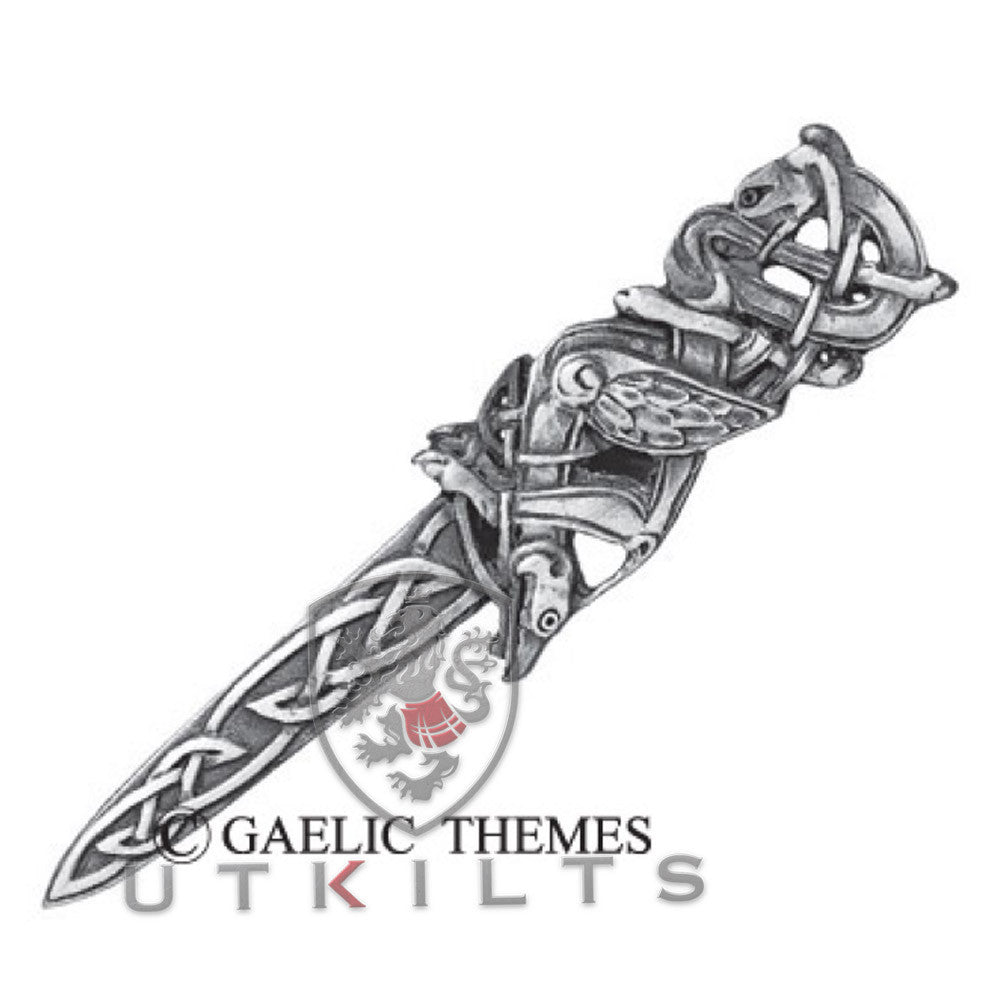 Premium Book of Kells Bird and Beast Antiqued Silver Kilt Pin