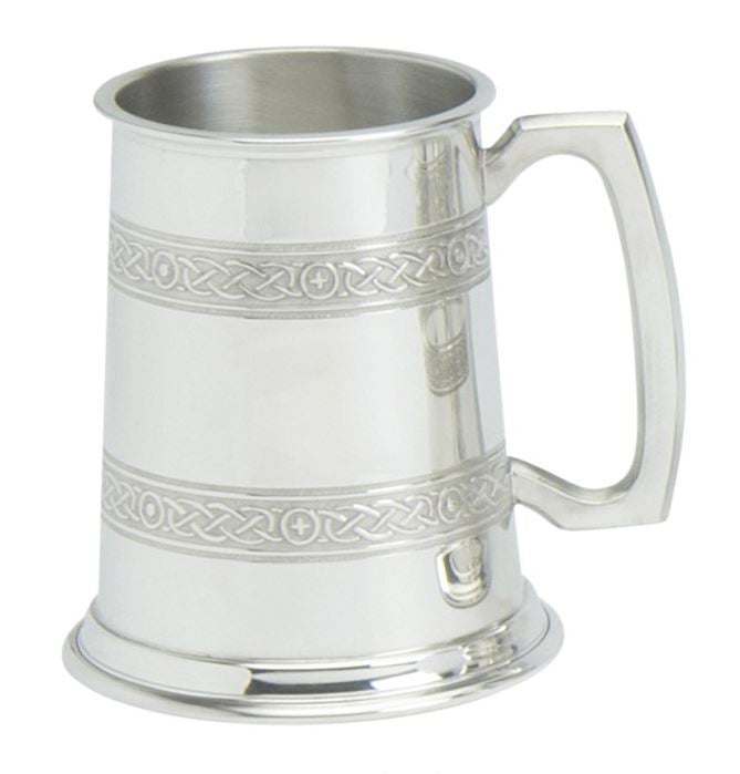 Celtic Knot Dual Bands 1 Pint Tankard - Pewter