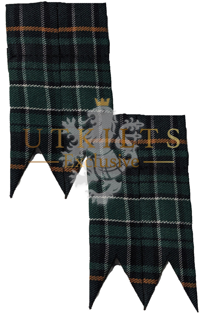 Two stylish green and black tartan plaid shirts showcasing the word "ukuleles" in a bold design.