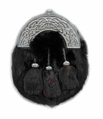 Formal / Dress Black Fur Sporran  Celtic Knot Cantle