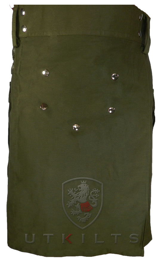Utility Kilt - Deluxe Olive Green front view