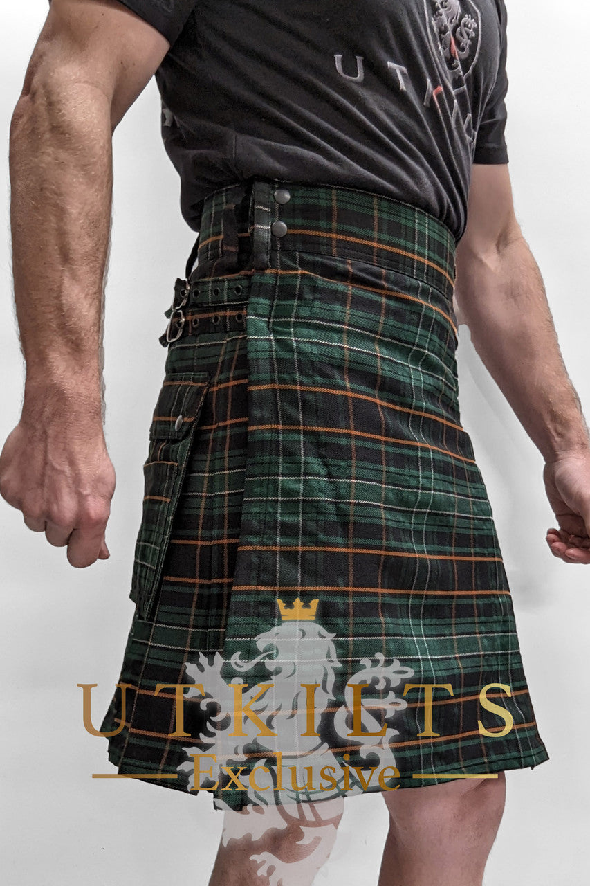 A man wearing a kilt and belt, exemplifying traditional Scottish style, as part of the UTK Exclusives range.