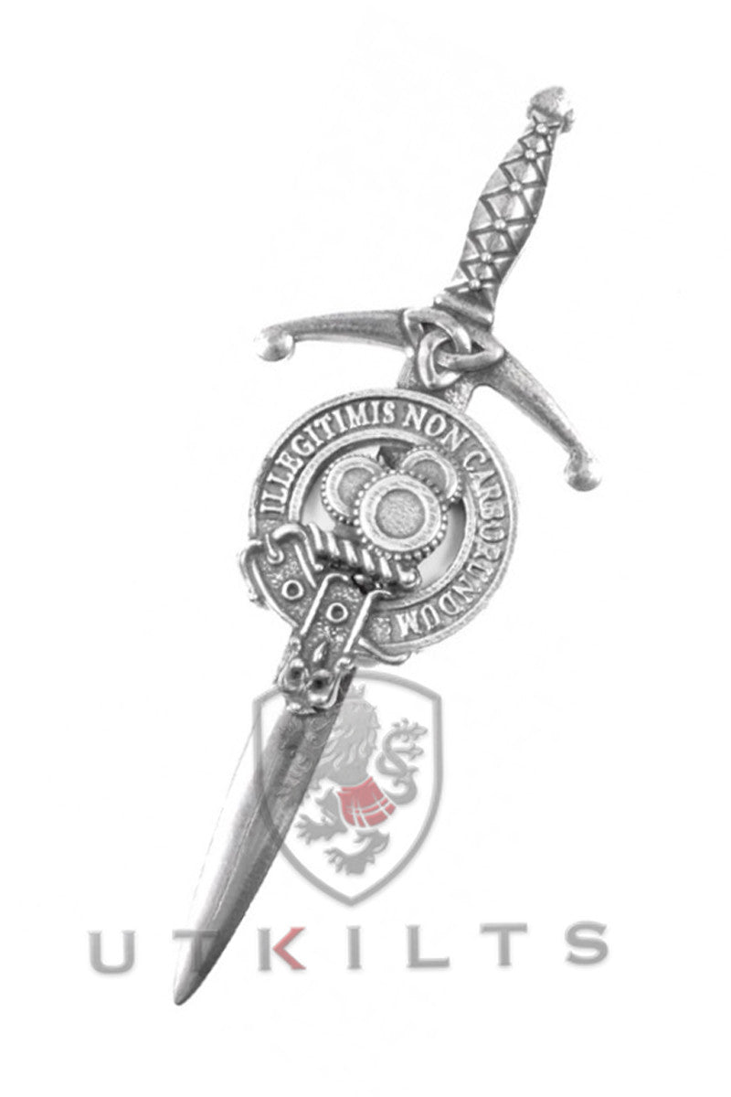 A silver knife featuring a detailed Scottish crest, showcasing intricate craftsmanship and cultural heritage.