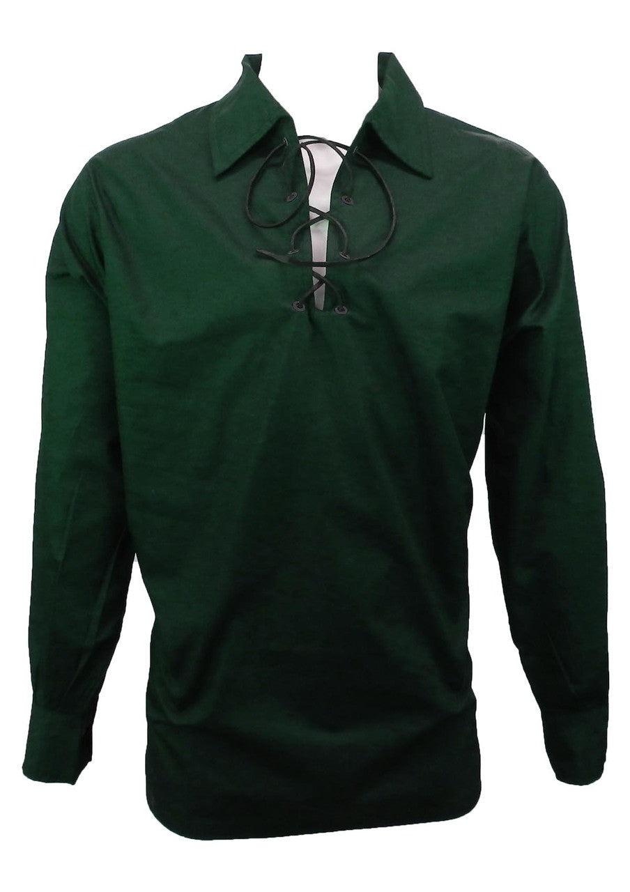 A green shirt featuring a contrasting black collar, showcasing a stylish and modern design.