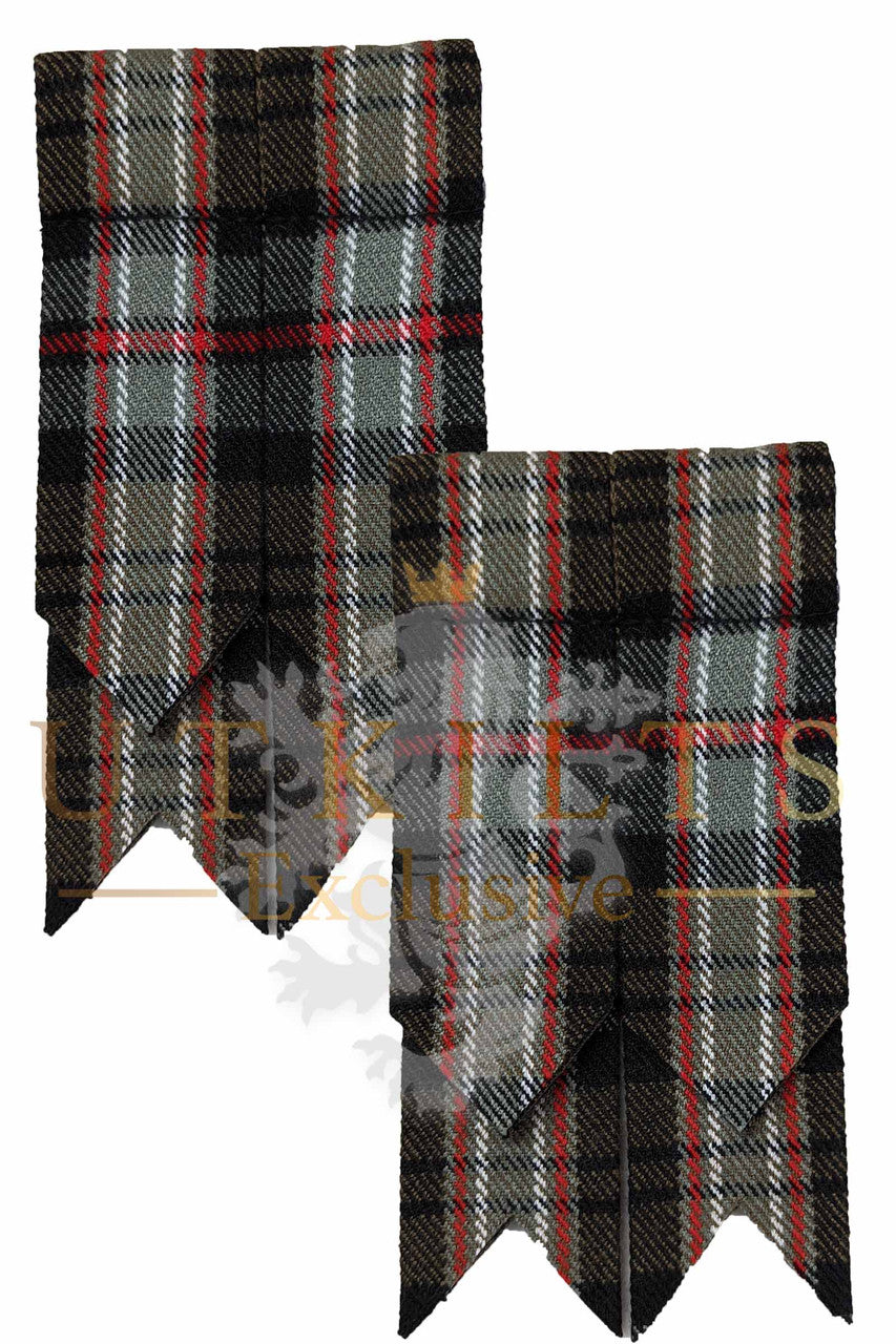 Two stylish tartan plaid ties with red, blue, and grey stripes, designed as part of the Hose_flashes - UTK Exclusives range.