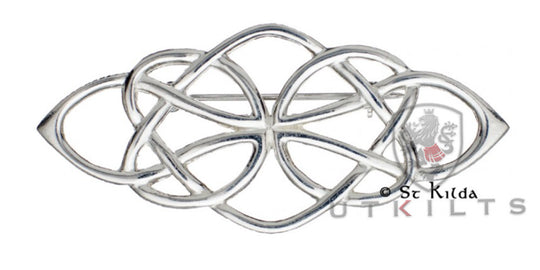Premium Carrick Celtic Deco Knot Brooch or Kilt Pin Polished Silver