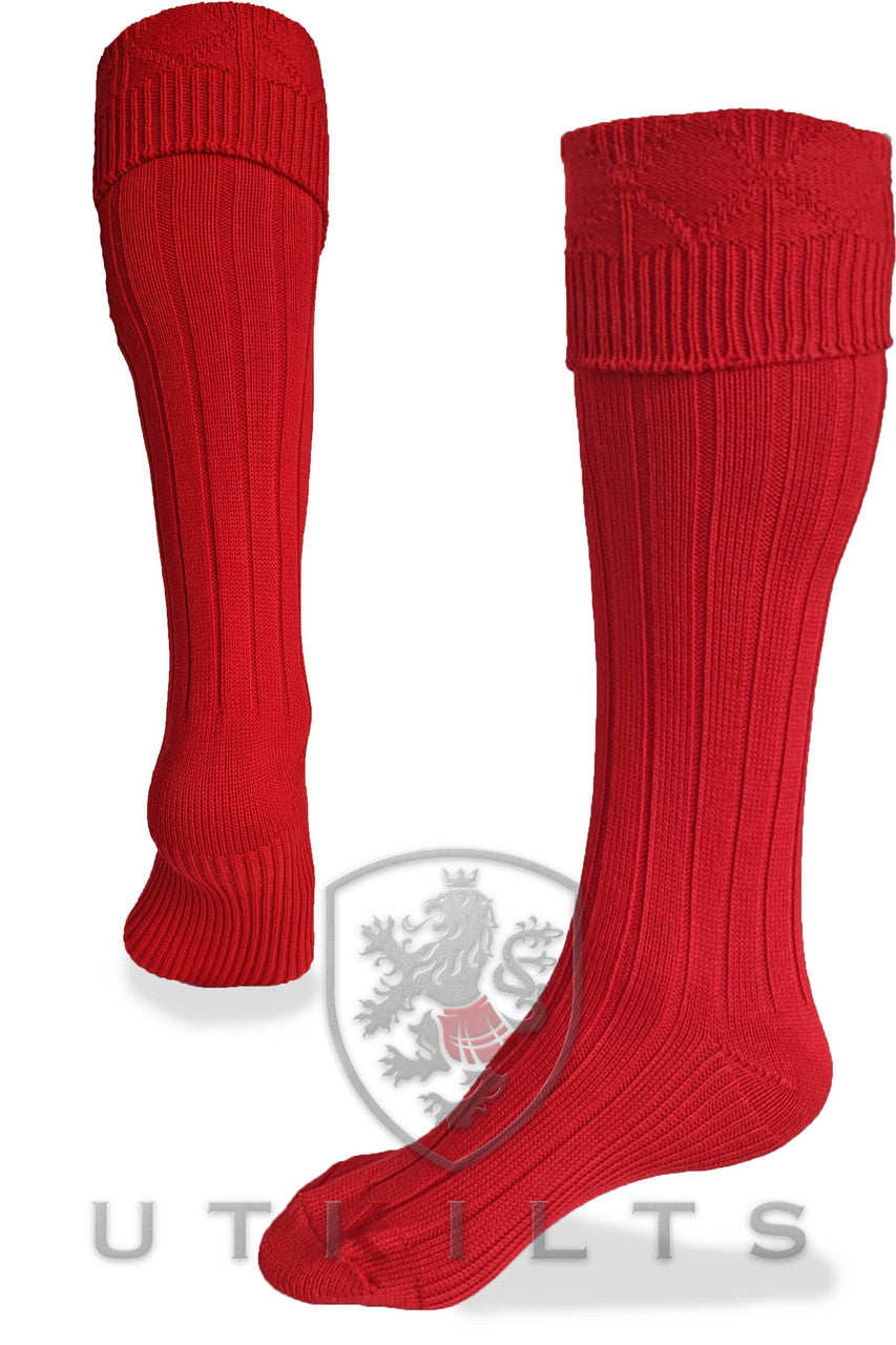 Red Kilt Hose  socks adorned with the Ut Kilts logo